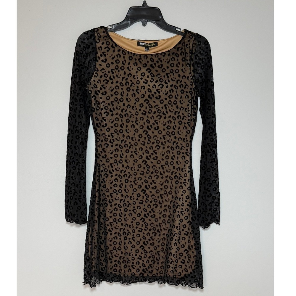 Honey & Sparkle NWT Leopard Velvet Mesh Mini Dress Black S Holiday Party NYE M